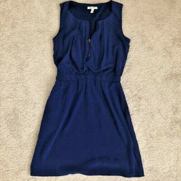 Navy Blue Sleeveless Dress Front Zipper Medium - Picture 1 of 5